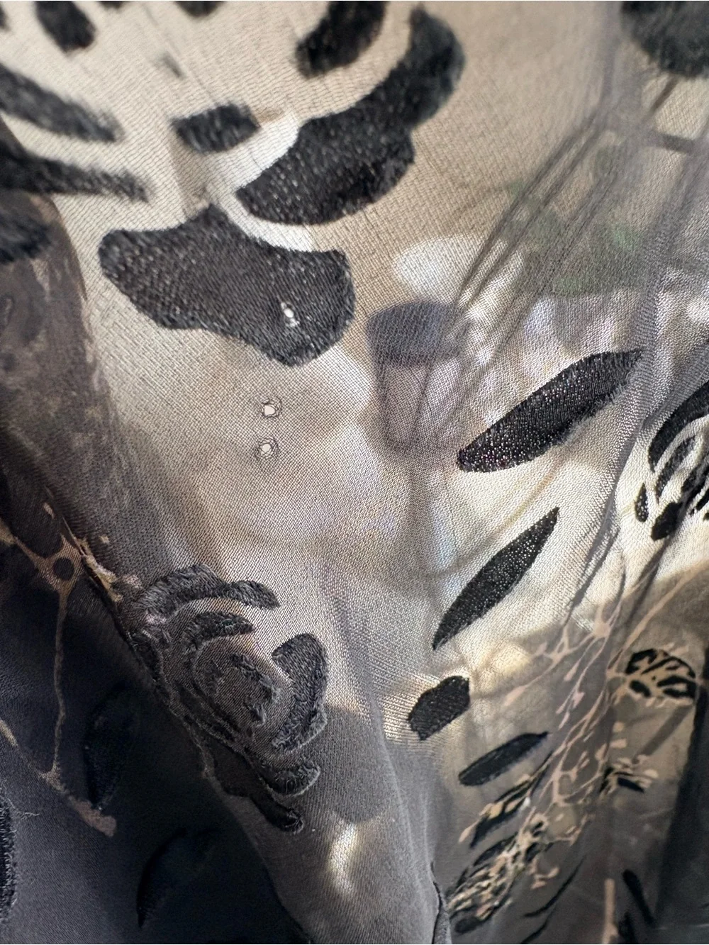 NEW Chico’s Black Sheer Floral Silk Scarf 14 x 64